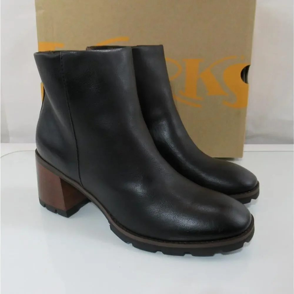 Korks Chandler Size 7.5 Stacked Block Heel Booties Ankle Boots Black